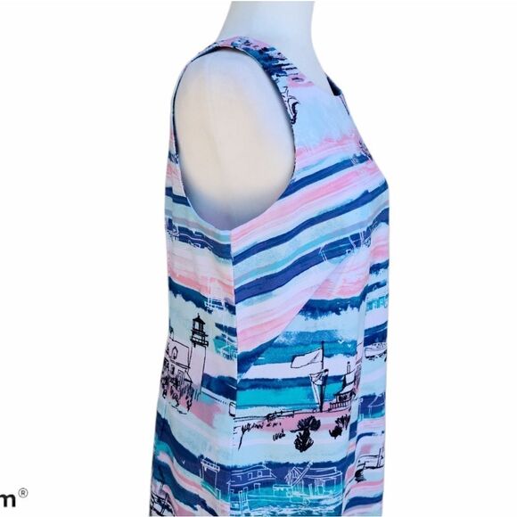 New Artfully Sketched Graphic Design Sheath Dress Size 8 Petite Zip Up Cotton - Picture 10 of 14